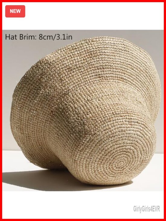 Handwoven Raffia Straw Bucket Hat with Wide Brim UPF 50+ Sun Protection
